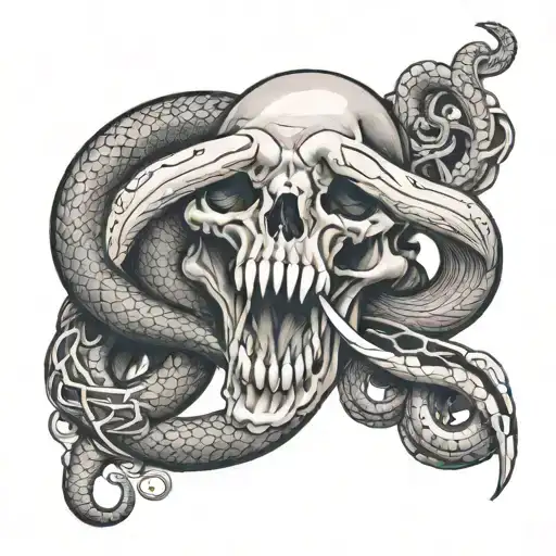 Bull's Skull With A Black Mamba Snake Wrapped