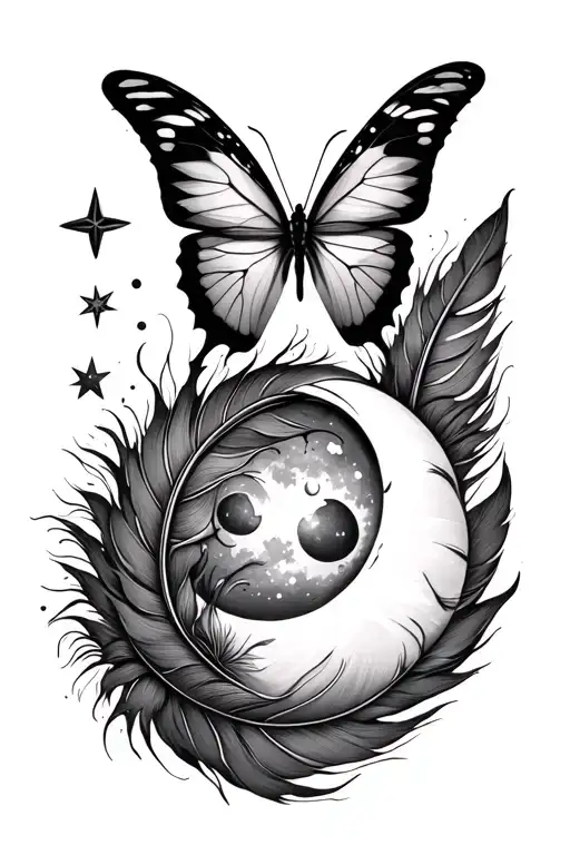 Sun Butterfly And Moon Star Feather