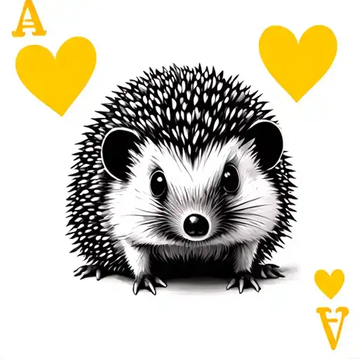 Hedgehog And Yellow Hearts Playing Card