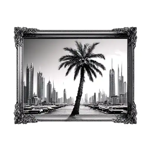 Dubai Frame With Palm Tree Inside The Frame