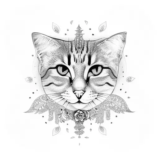 Flower Cat Mandala Moon Magic Shine