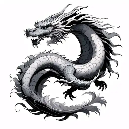 Wave Japanese Dragon Flying Towards