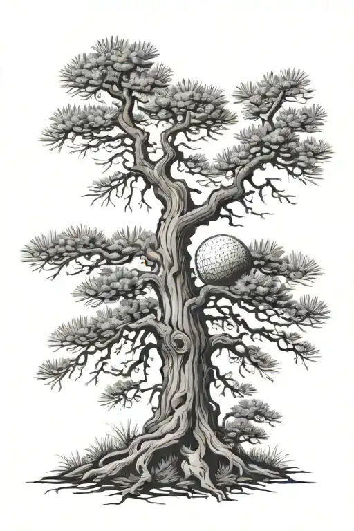 Ponderosa Pine Tree With Golf Ball In Its Roots Reaching Deep
