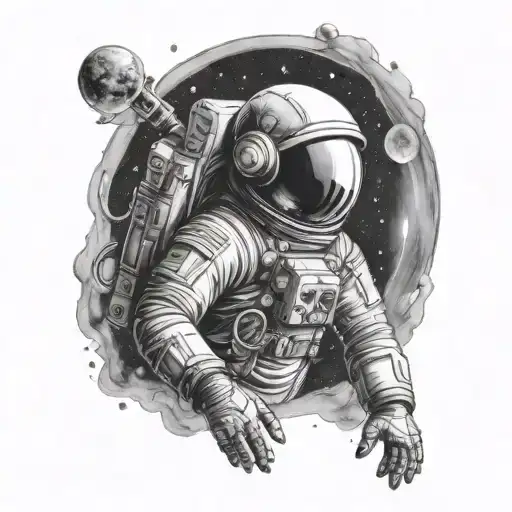 Astronaut With Skull Face Floating Through Space Themed