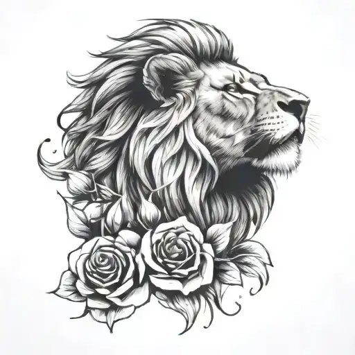 Lion With Rose In Its Mouth