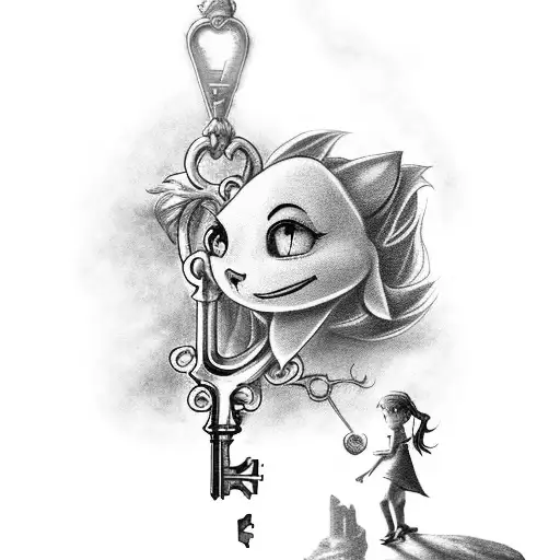 An Enchanting Black And Grey Tattoo Of A Mystical Key Unlocking The Secrets Of Neverland
