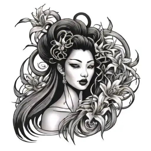 Medusa Geisha With Spider Lily Flower