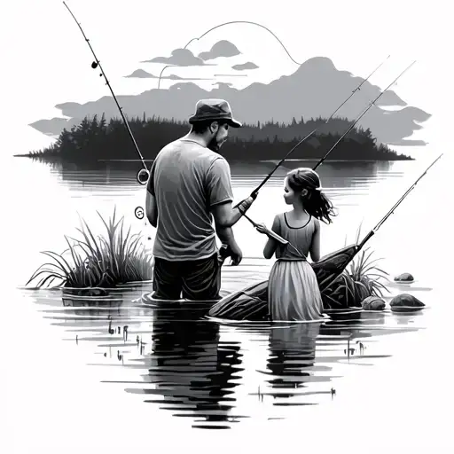 Father And Daughter Fishing In Pond