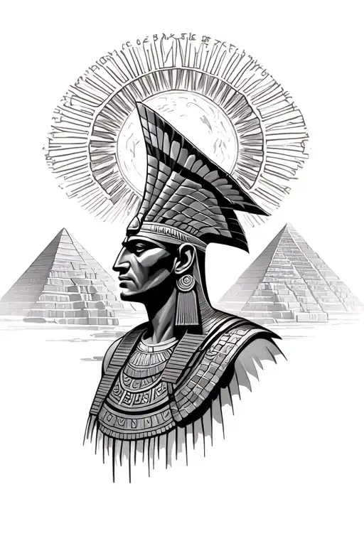 Create The God Horus In Profile And Behind Him The Pyramids Is A Sun
