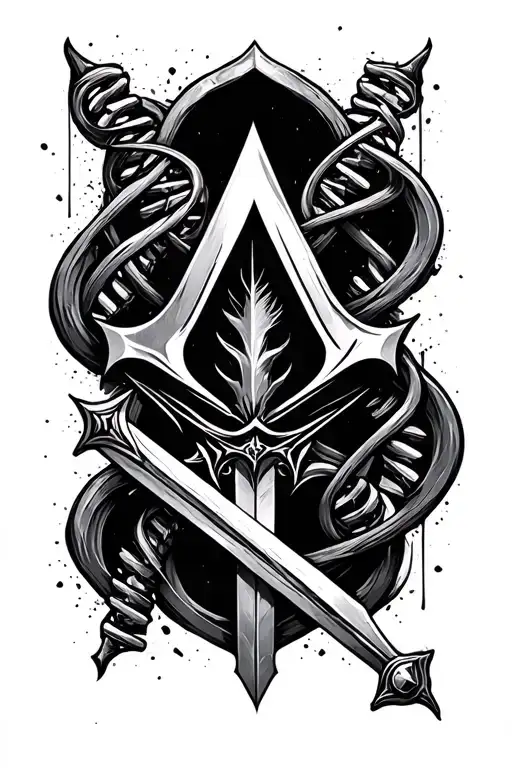 Assassins Creed Symbol With Sword And Dna Background