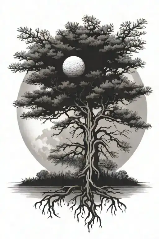 Evergreen Tree With Golf Ball As Roots Reaching Deep