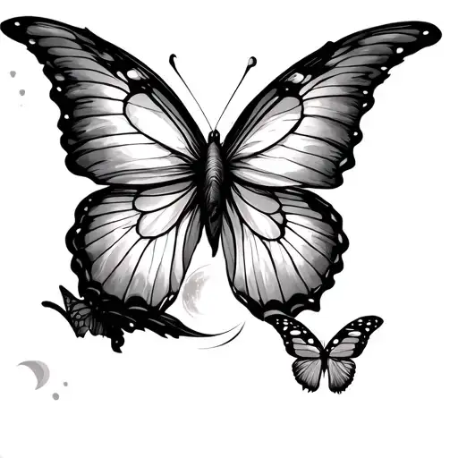 Moon And Butterfly Flying Towards