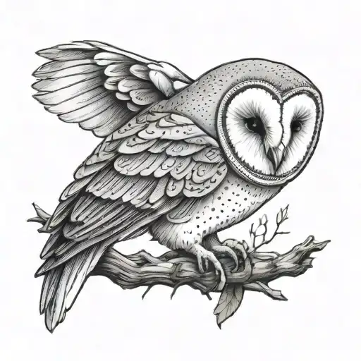 Barn Owl Engraving Tattoo Style