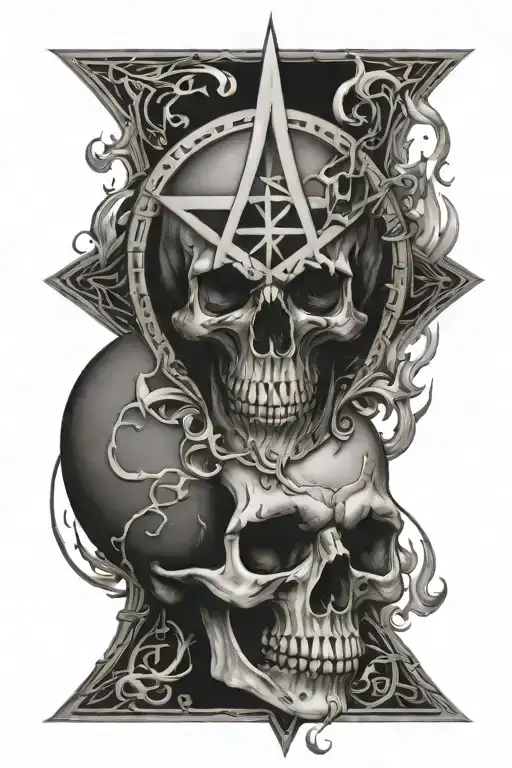 Skull And Inverted Pentagram Illuminated By Fire