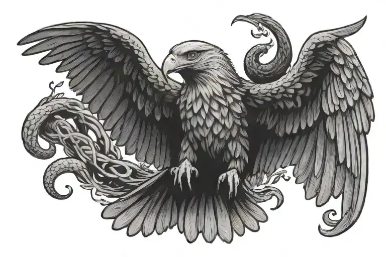 Eagl Flying And Holding Snake