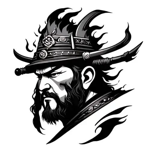 Samurai Head With Fire