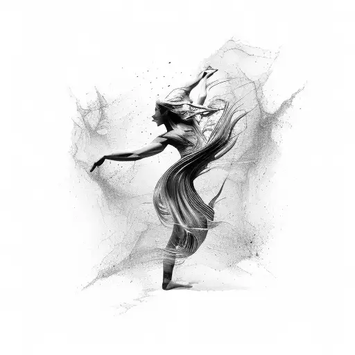 Abstract Black-grey Tattoo Of A Dancer's Flowing Movements
