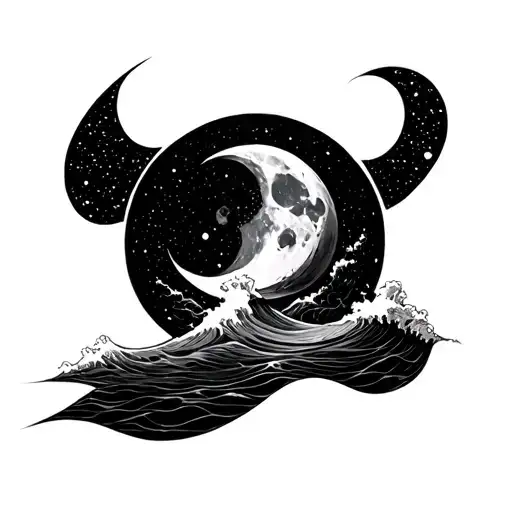 Circle Surrounding The Moon And A Wave