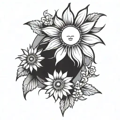 A Small Simple Sun With Flower Tattoo For Wrist Of A Female With Less Detailing