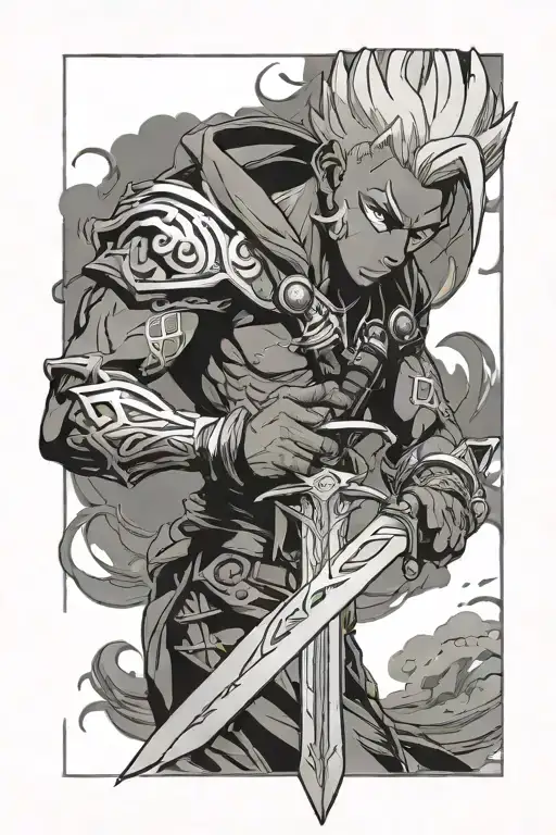 Ekko's Sword Standing Vertical With Jinx's Cloud Tattoo As The Background