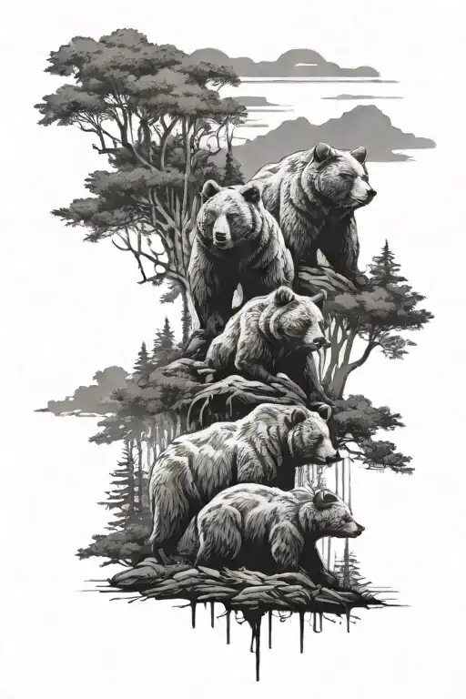 3 Bears On A Forest Landscape