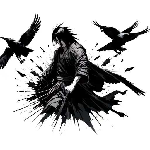 Itachi Sillouette Breaking Into Crows In His Genjutsu