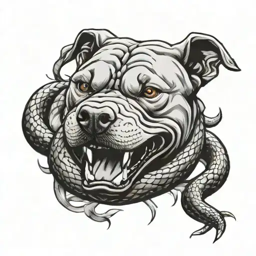 Pit Bull Killing Snake Intertwined