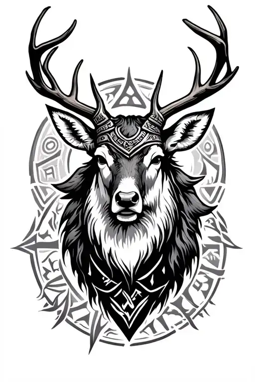 Deer Viking Runes Tattoo Montain Background