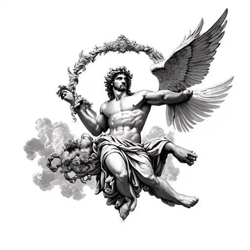 The Greekgod Dionysus With Icarus Flying Above Him