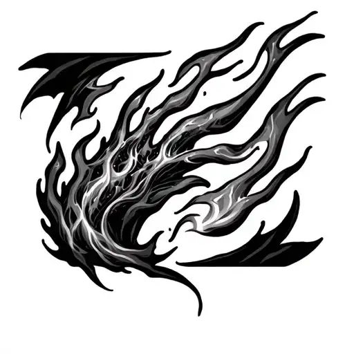 Black Out Forearm Tattoo With Flame Outlining The Skin