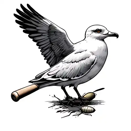 Seagull With Cricket Bat