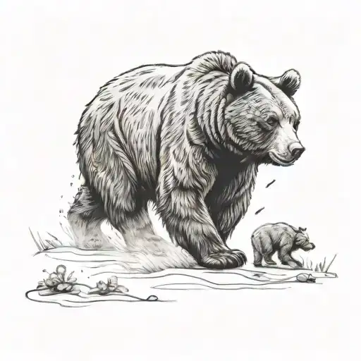 Bear Walking With Baby Bear