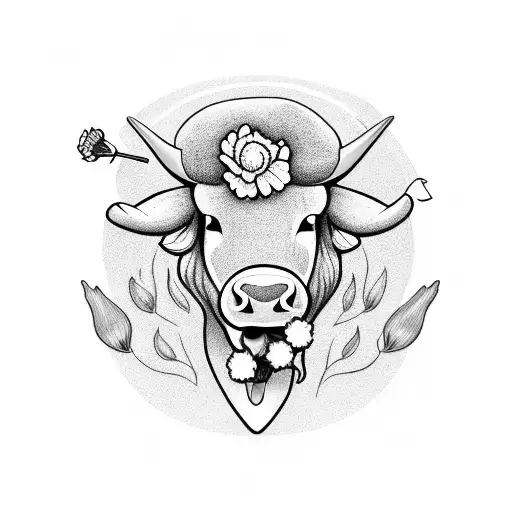 Bull With Nose Ring And Carnation In Its Mouth