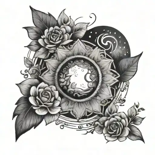 Mandala Cressent Moon Surrounded By Flowers Growing