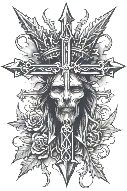 Cross Wrapped In Jesus Thorn Crown Surrounded