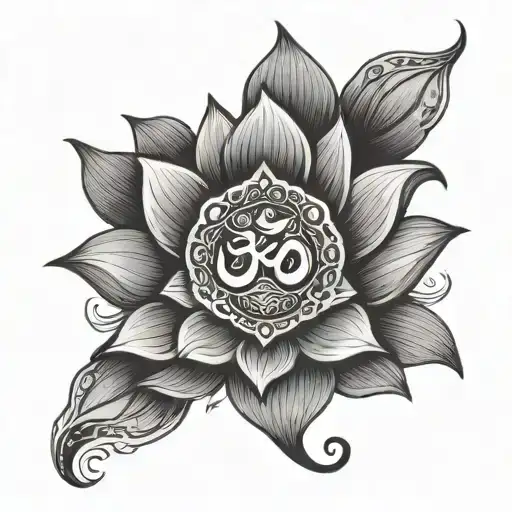Om Symbol And A Lotus Flower Fine Line