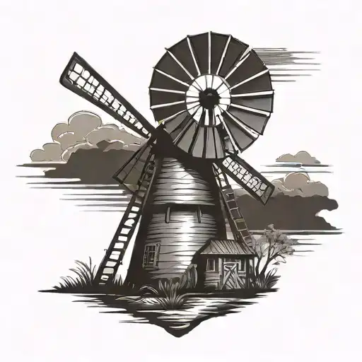 Old Windmill With Sunset In Front Of An Arrowhead
