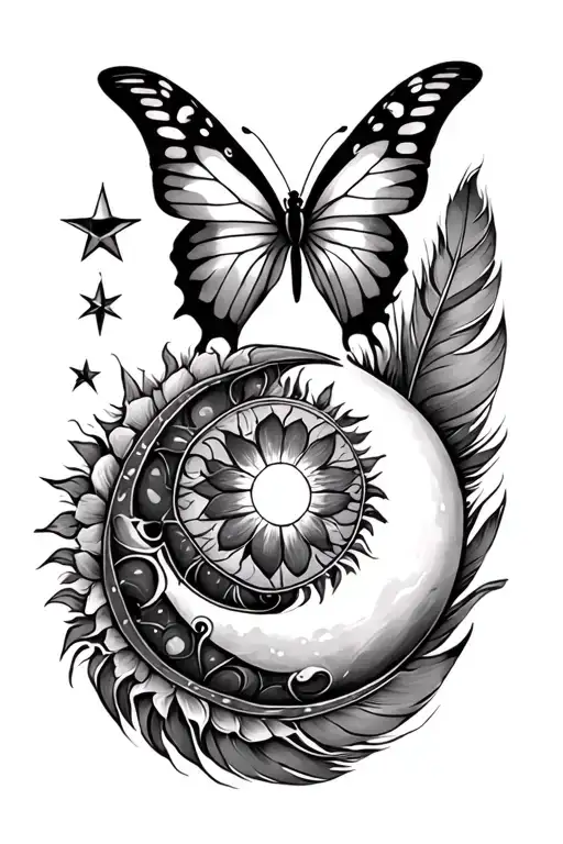 Sun Butterfly And Moon Star Feather