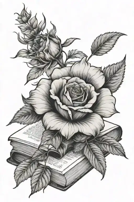 Rose With A Sunflower Growing Out Of A Book Open