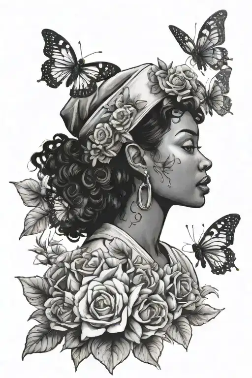 Black Women Nurse With Flowers And Butterflies