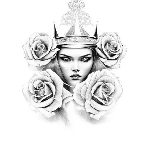 A Black And Grey Portrait Of A Model With A Crown Of Roses
