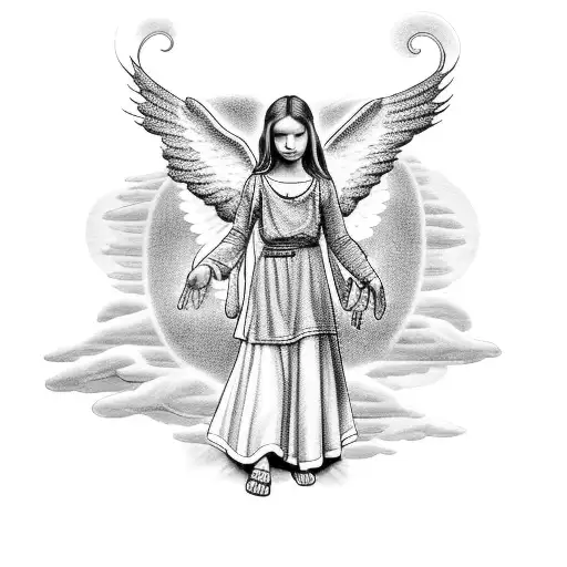 Rosary With 10 Year Old Female Angel In Clouds With Sun Rays