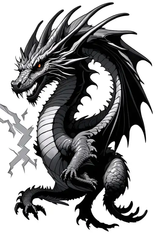 Fourth Wing Dragon Flying With Open Wings And Lightning Background