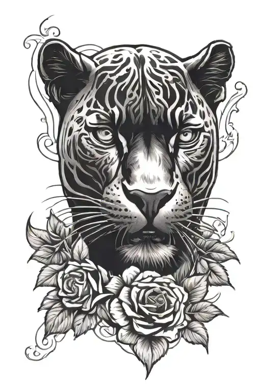 Aggressive Black Panther With Roses