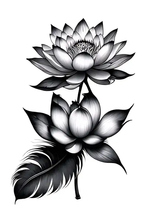 Feather And Lotus Flower Blooming