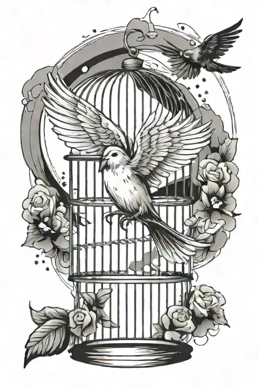 Fine Line Bird Flying Out Of The Cage With Word Hope