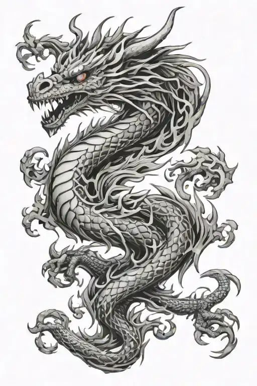 Dragon And Flames Surrounding