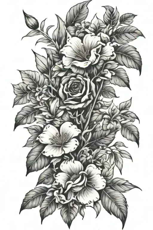 Flowers And Plam Tree Leaves