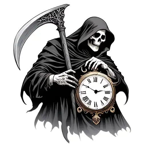 Grim Reaper With Scyth And Time Piece