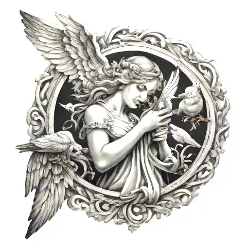 Angel With Birds Creating A Halo